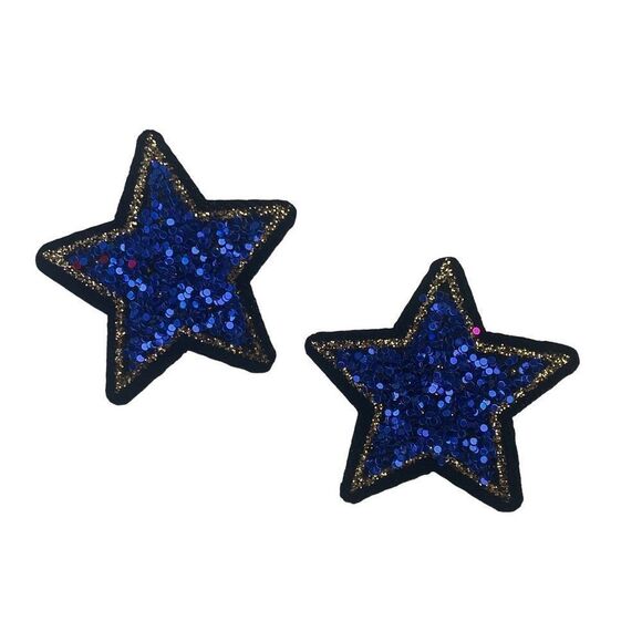 2 Pc. Blue Glitter Sparkle Star Patches - Picture 1 of 3